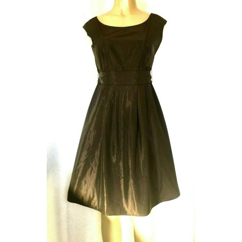 Lafayette 148 Taffeta Dress Fit Flare Brown Belted